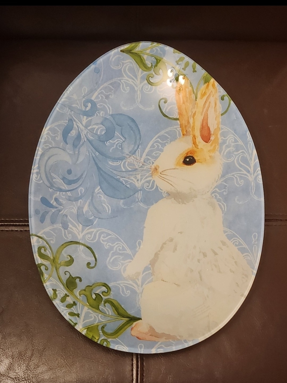 Prima Design Easter Bunny Egg Shaped Glass Plate 13 x 9.5 Serving Plate